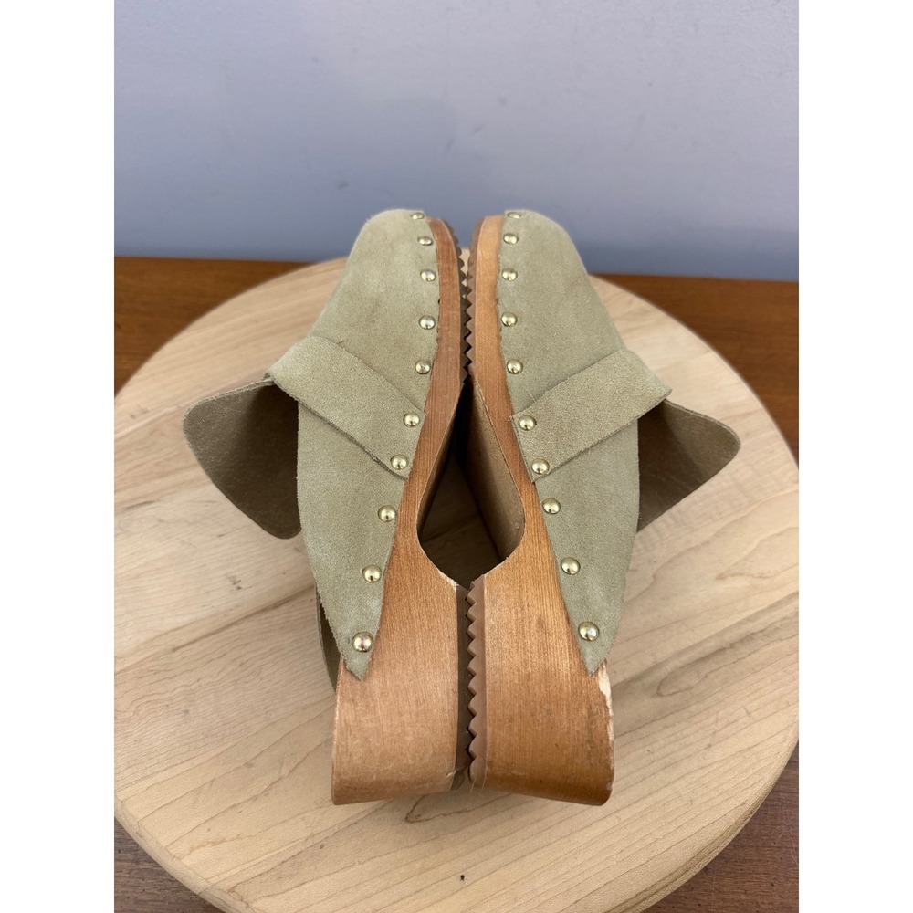 MA '91 Suede Wooden Clogs Womens 40 US 10 Beige Studded Italian Boho Mules Italy - Picture 5 of 8
